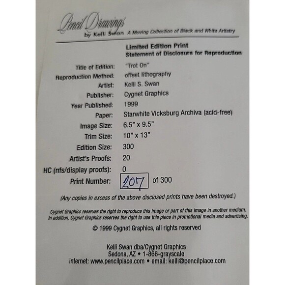 TROT ON by Kelli S Swan Limited Edition Print 1999 207/300 Cygnet Lithography - Picture 6 of 6